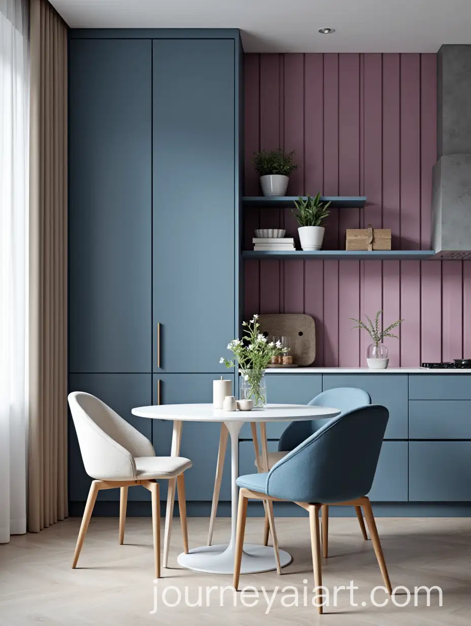 Modern-Dining-Room-with-Sky-Blue-and-Purple-Decorative-Boards