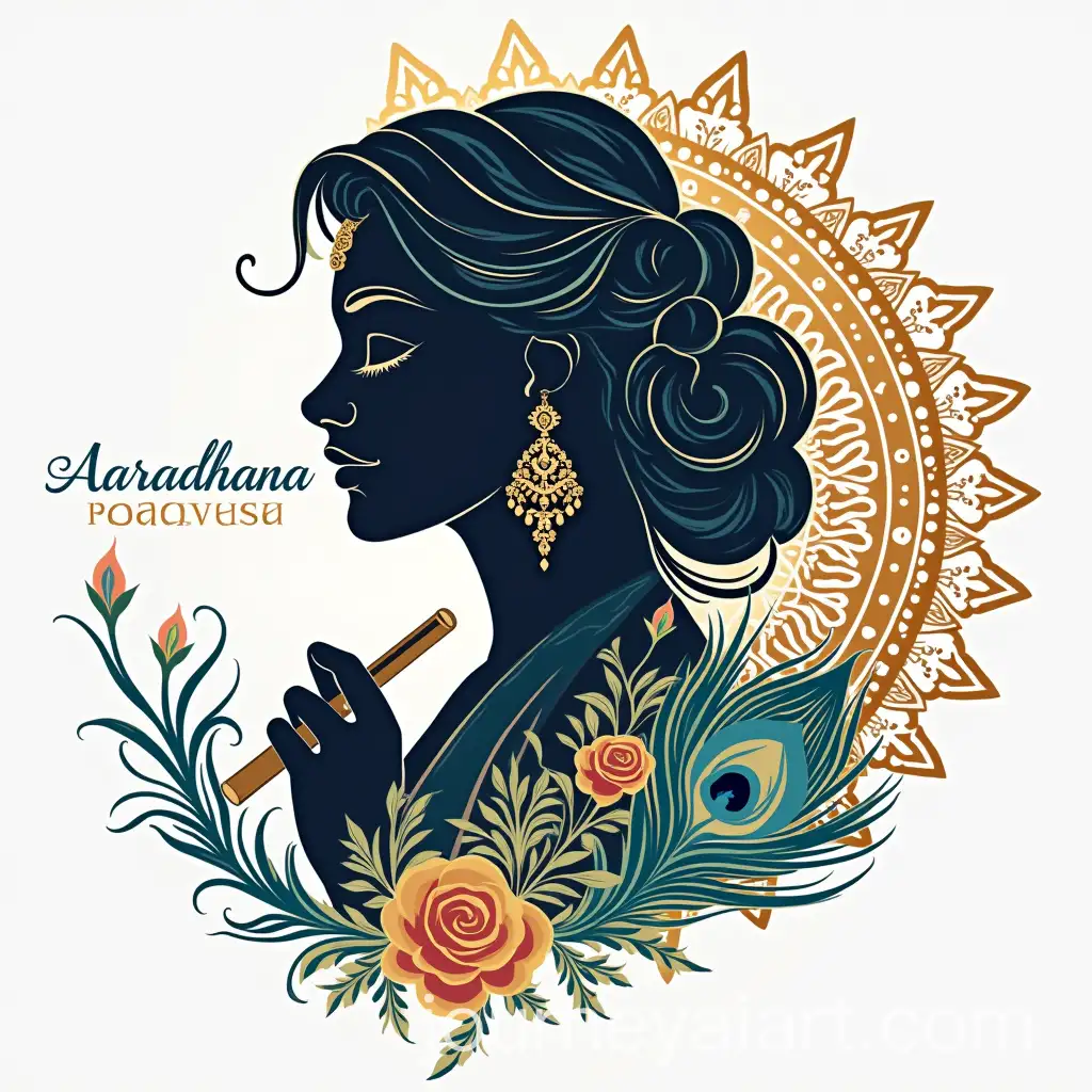 Elegant-Aaradhana-Makeover-Logo-with-Flowing-Silhouette-Peacock-Feather-and-Floral-Elements