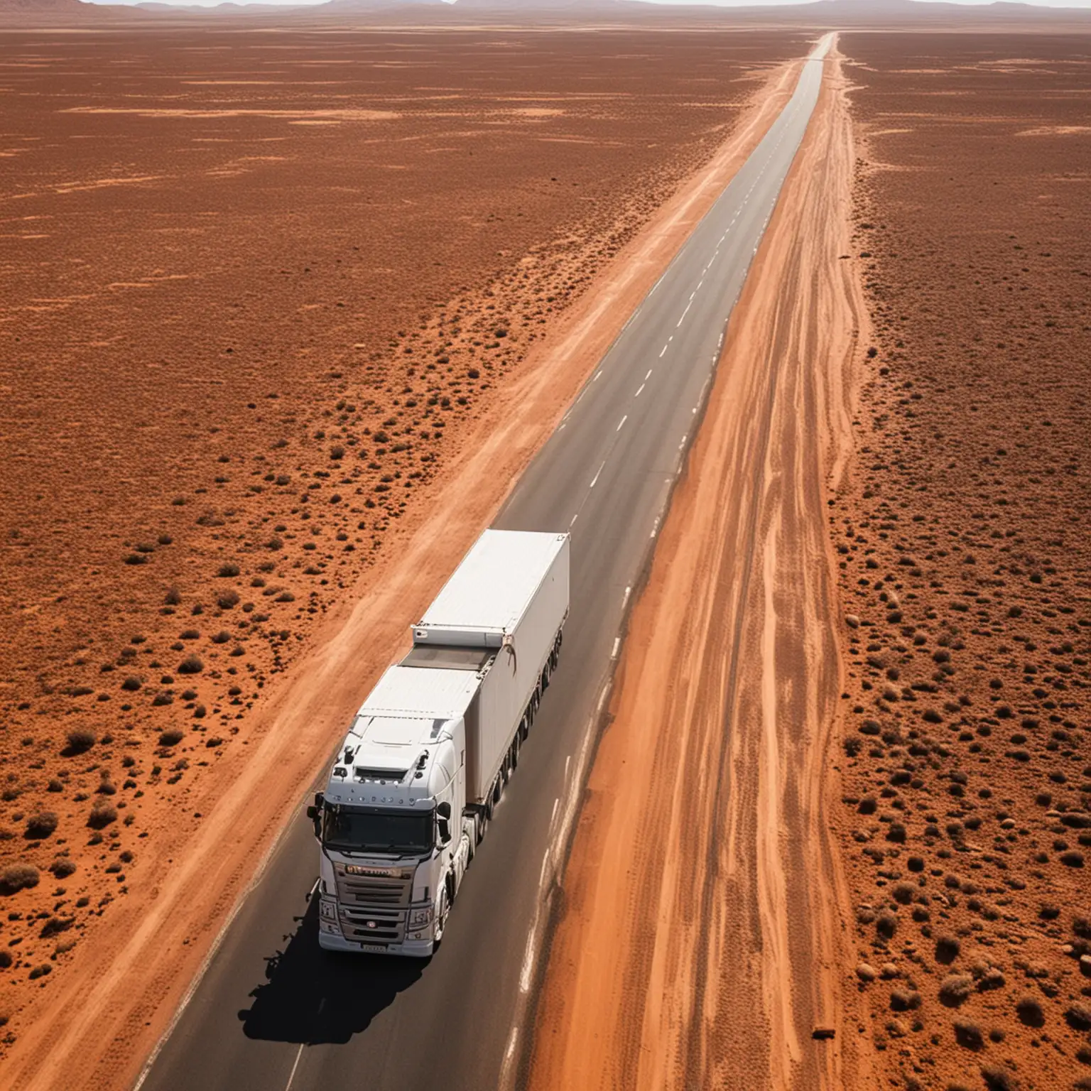 Long Haul Truck Driving Through Australian Desert in Hot Weather