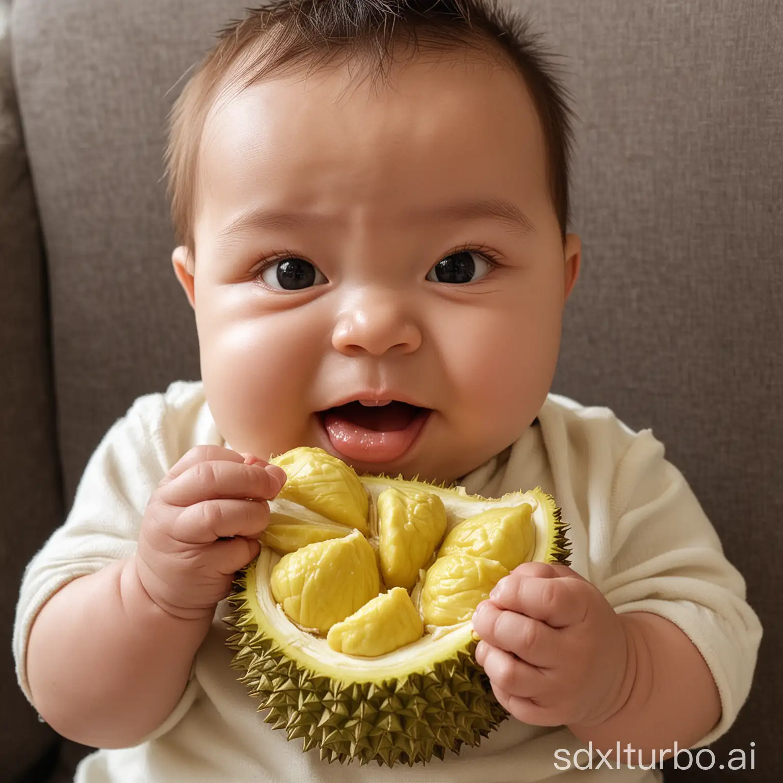Adorable-Chubby-Baby-Eating-Durian-Fruit