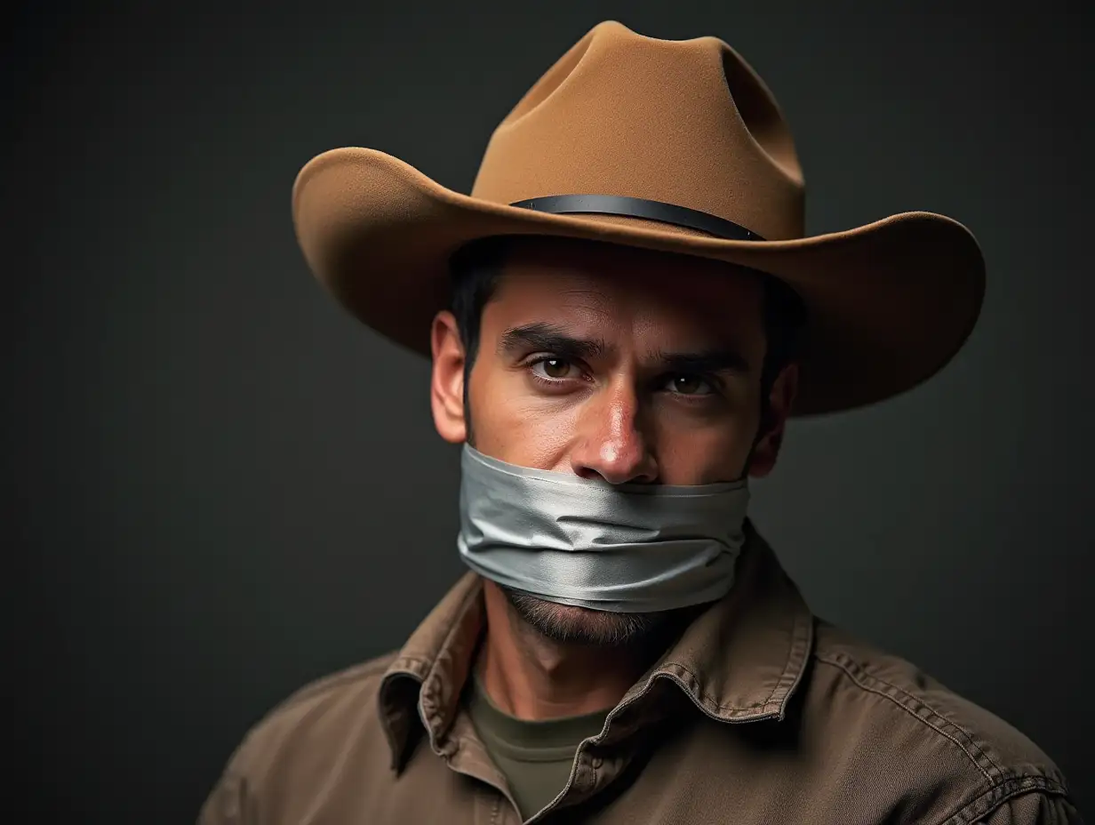 Cowboy-Bound-and-Gagged-with-Duct-Tape-in-Western-Setting