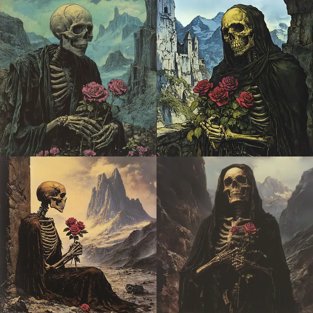 Skeleton-in-Dark-Robe-Holding-Roses-on-1970s-Dark-Fantasy-Book-Cover