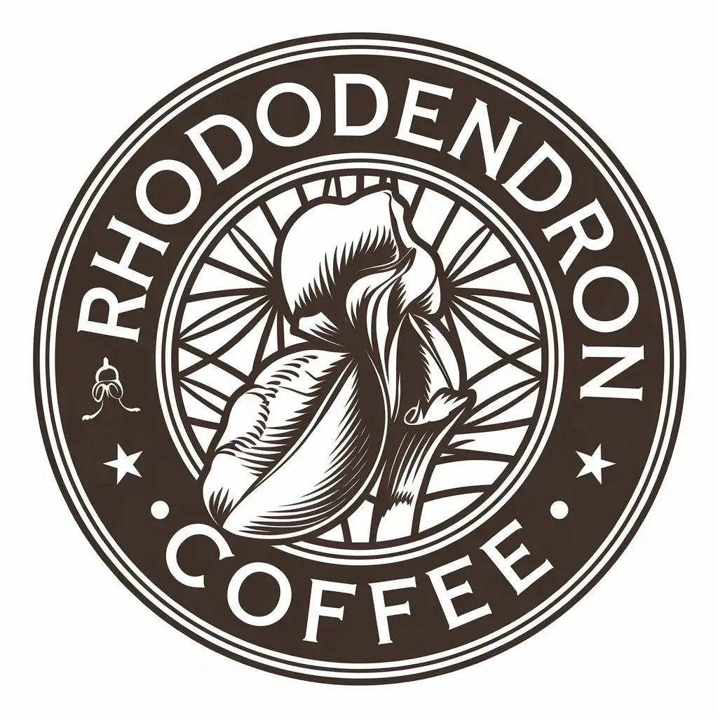 a vector logo design,with the text "
Rhododendron COFFEE", main symbol:duckwing flower,complex,be used in Others industry,clear background