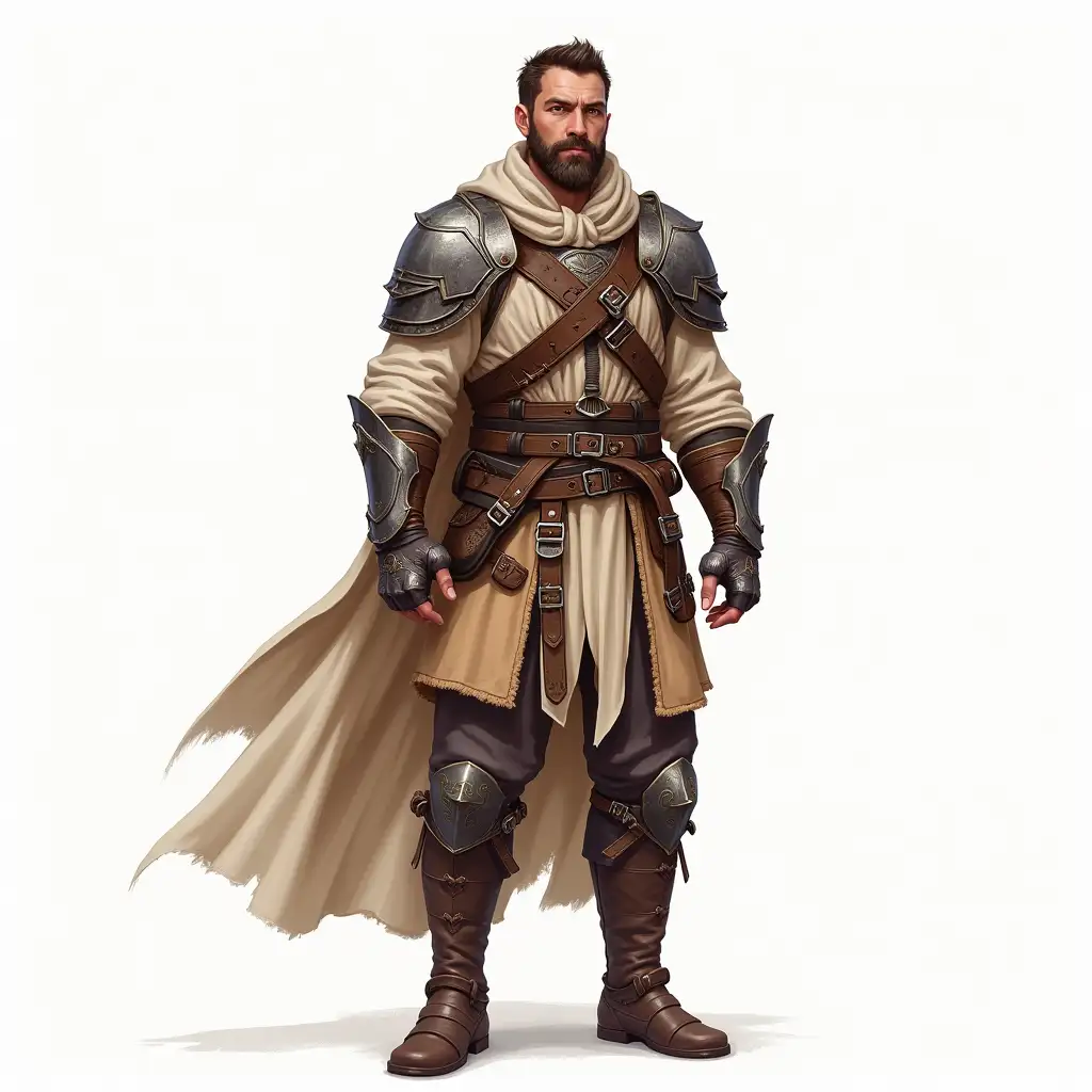 Concept hand drawn colour, warrior character, full height,  cloth detailed, front, high quality, separate pieces of clothing, fantasy world, lineage 2 style