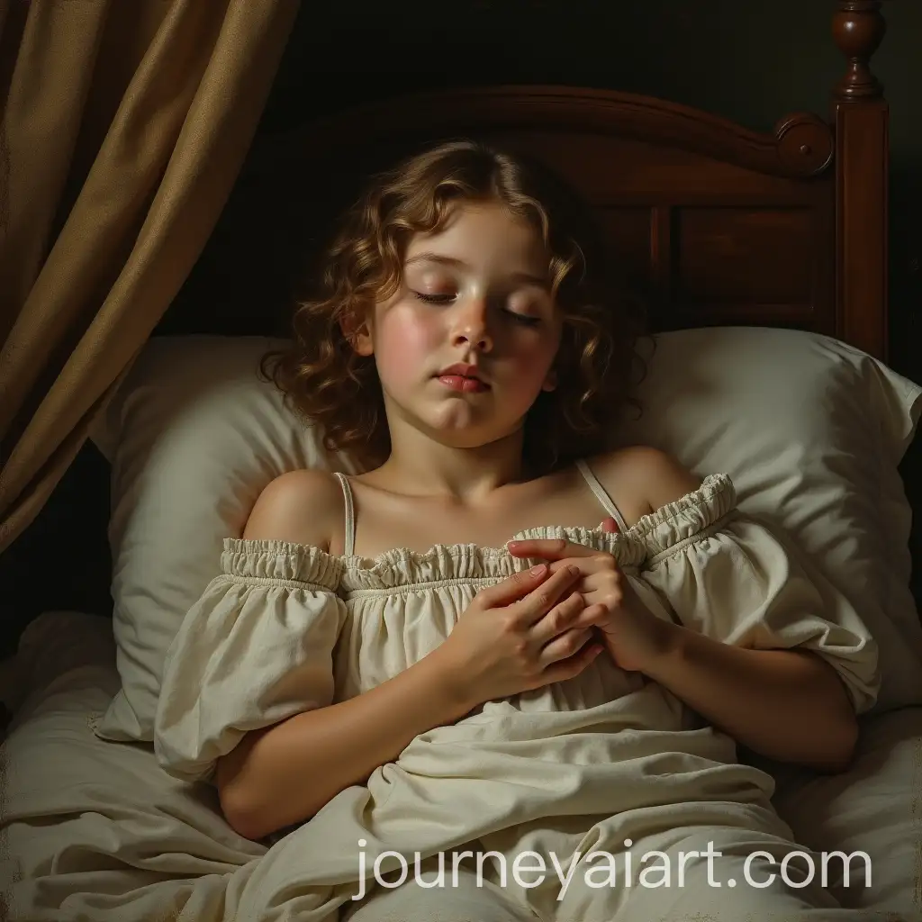 Renaissance-Painting-of-a-Girl-Waking-Up-in-Bed-Stretching