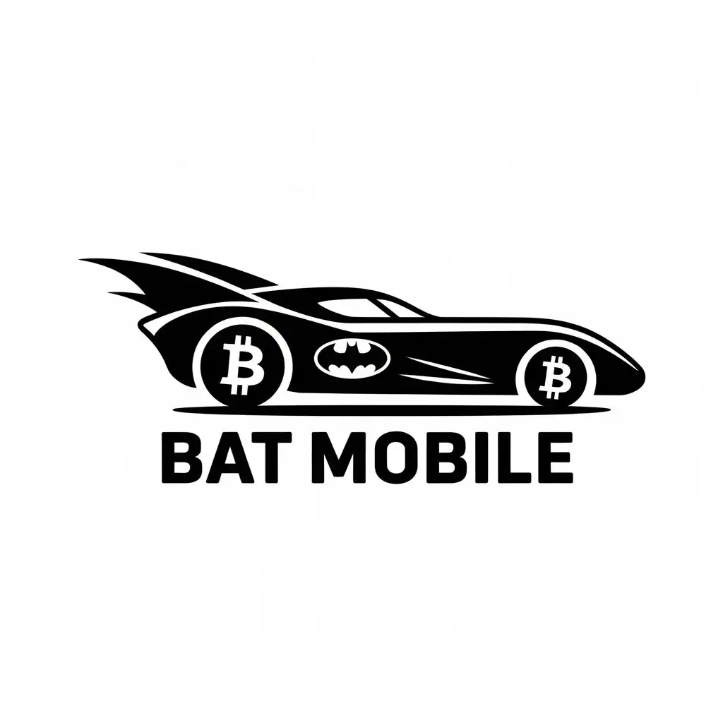 LOGO Design for BAT Mobile Side View of Batmobile with Bitcoin Wheel for Finance Industry