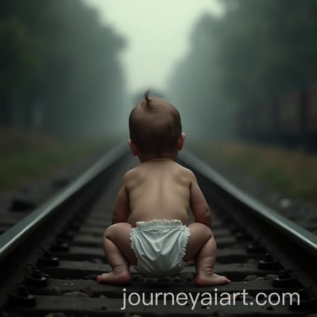 Baby-Crawling-on-Railway-Track-with-ApproachingAI-Art-Prompt-Expansion-Train-in-Cinematic-Lighting