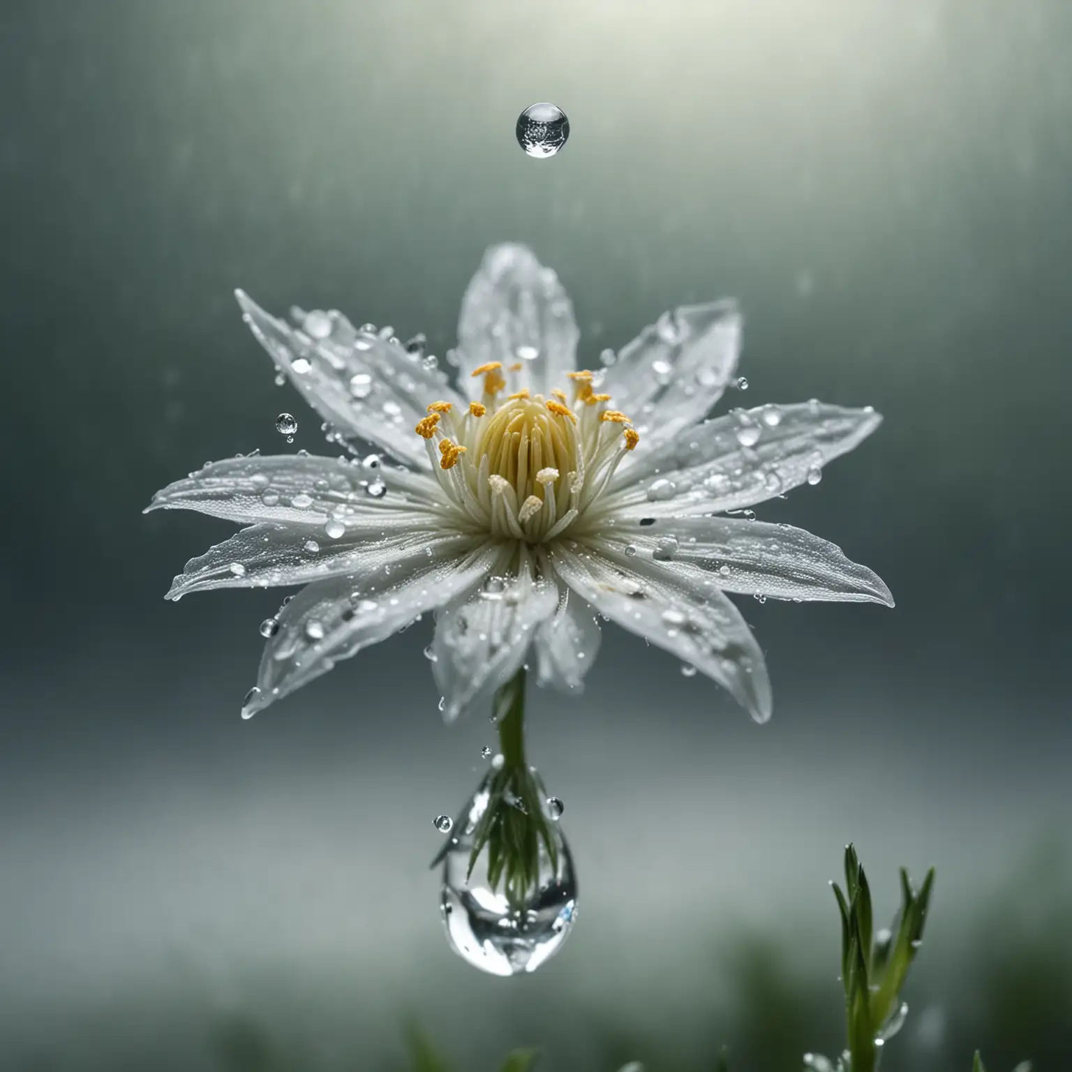 Delicate-Edelweiss-Encapsulated-in-Water-Droplet-Macro-Photo