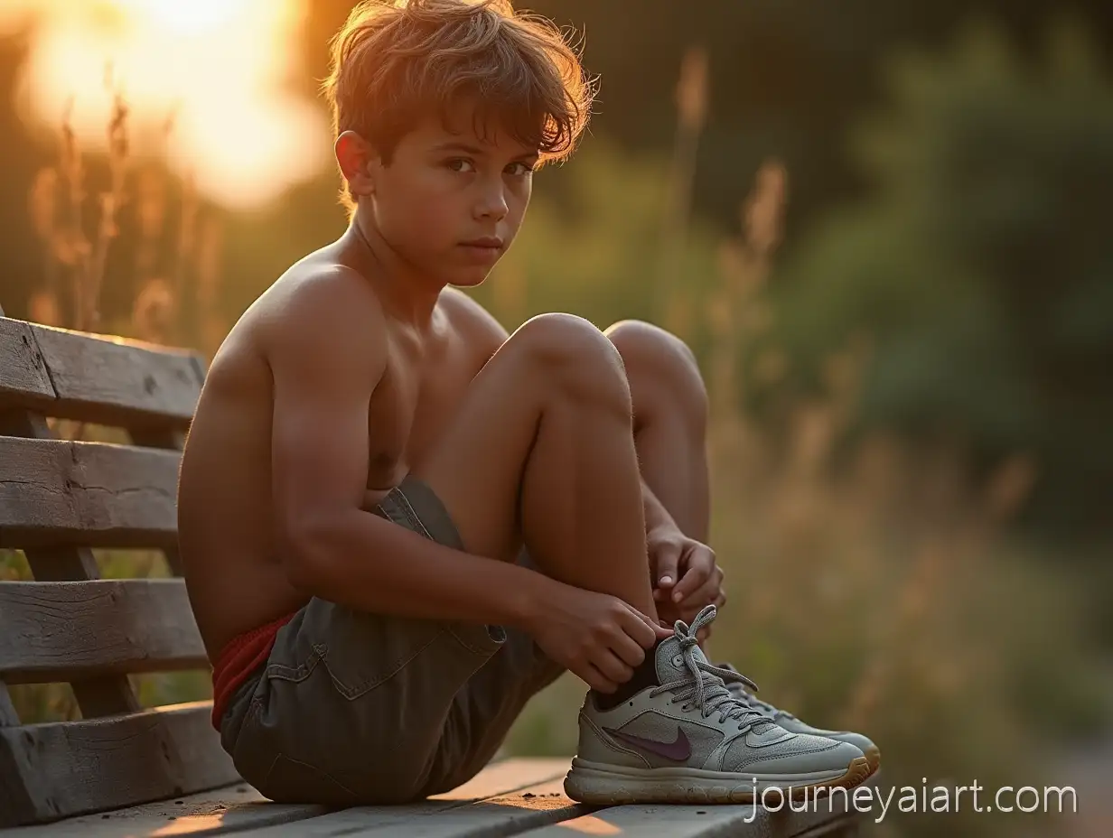 Young-Athletic-Boy-Tying-WornAthletic-boy-tying-sneakers-Sneakers-During-Golden-Hour