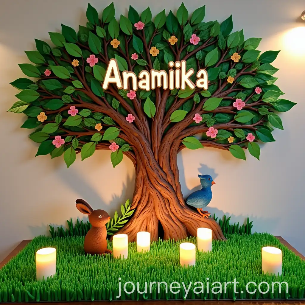 Decorative-Wall-Display-with-Tree-Flowers-Rabbit-and-Bird-Featuring-Name-Anamika