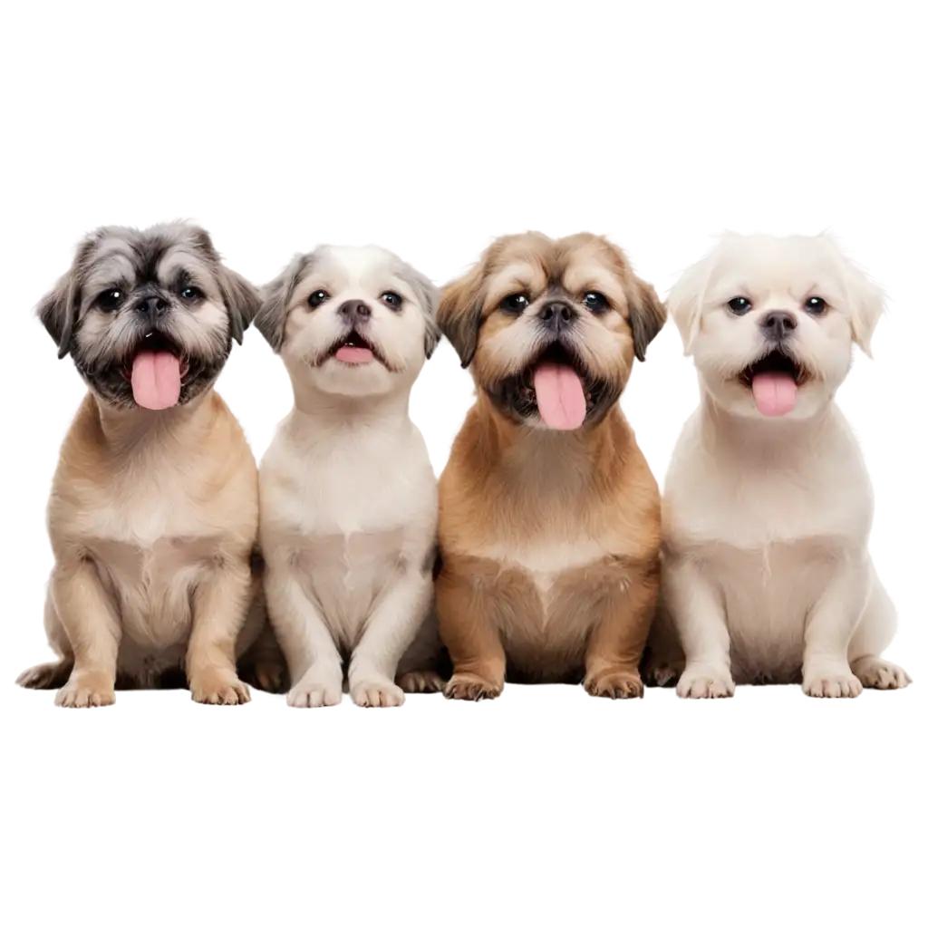 Five-Shih-Tzus-with-Different-Hair-Colors-Lined-Up-Looking-Up-Tongue-Hanging-PNG-Image