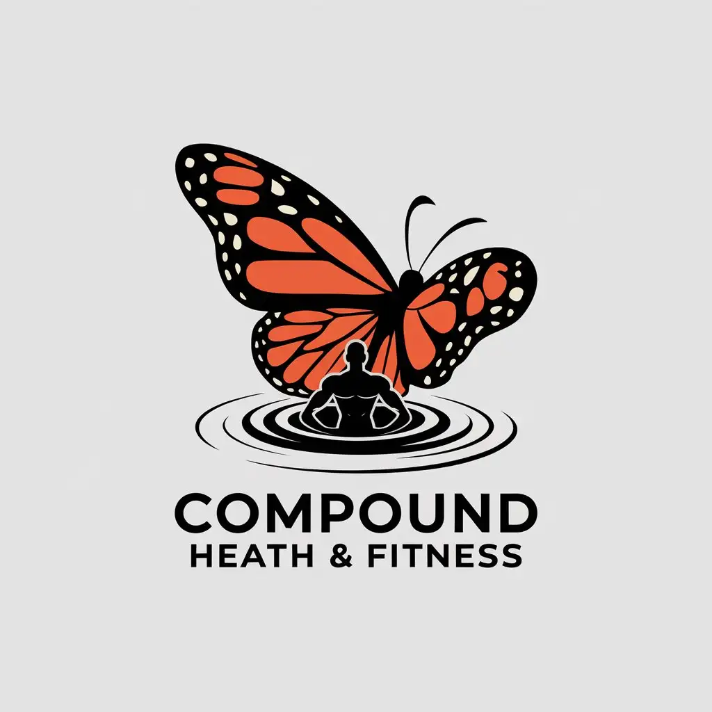 LOGO Design for Compound Heath Fitness Vibrant Orange Black Butterfly with Growth and Impact Themes