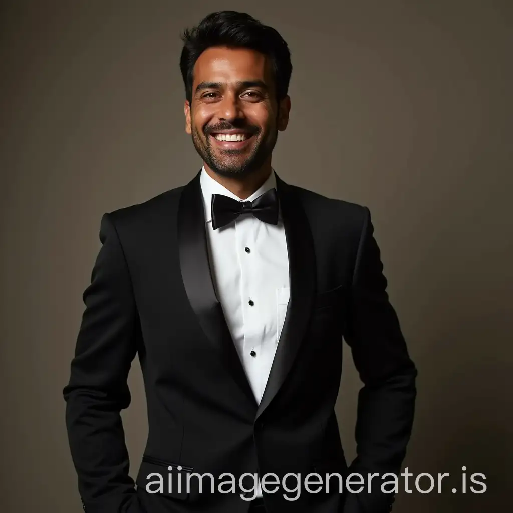 smiling indian man in Tuxedo suit