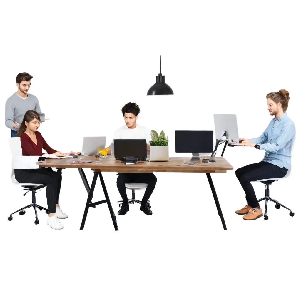 Modern-Coworking-Desk-with-Young-Professionals-PNG-Image-for-Versatile-Use