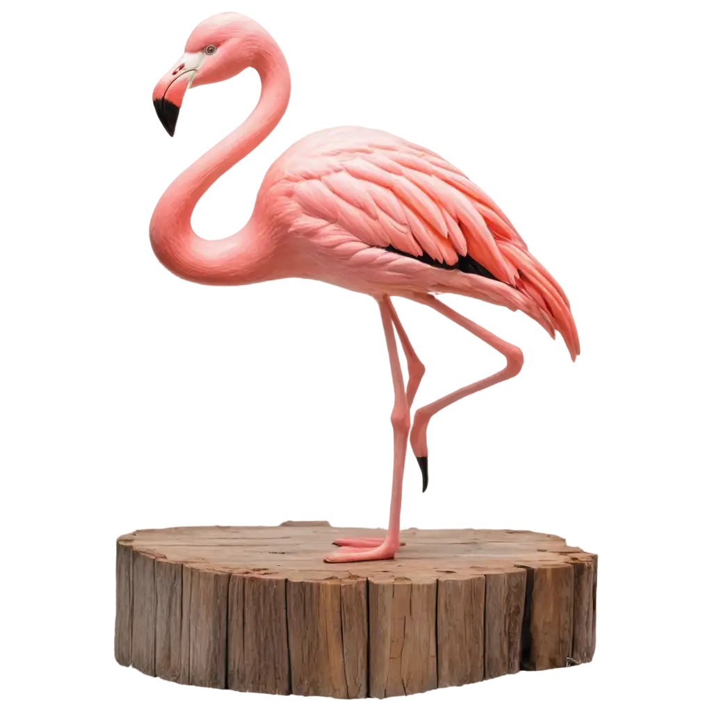 Bronze-Flamingo-Bird-Sculpture-PNG-Majestic-Sculpture-Standing-on-Abandoned-Log