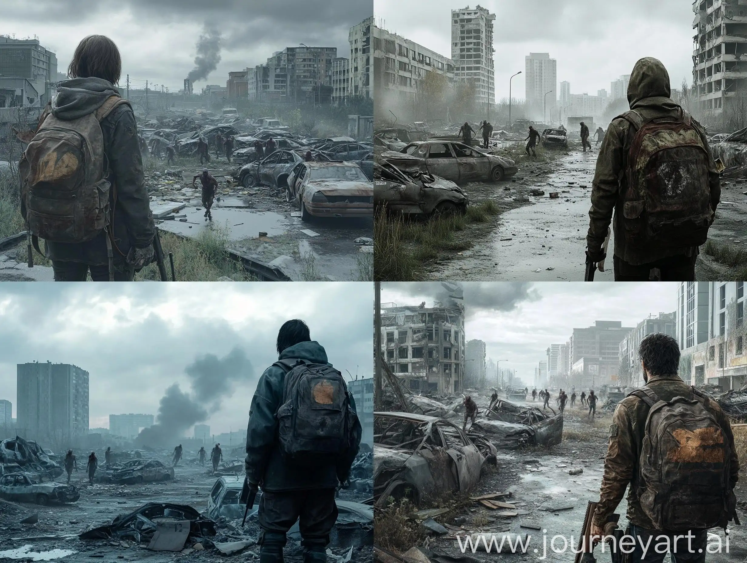 Survivor-with-Backpack-and-Weapon-in-Destroyed-Cityscape