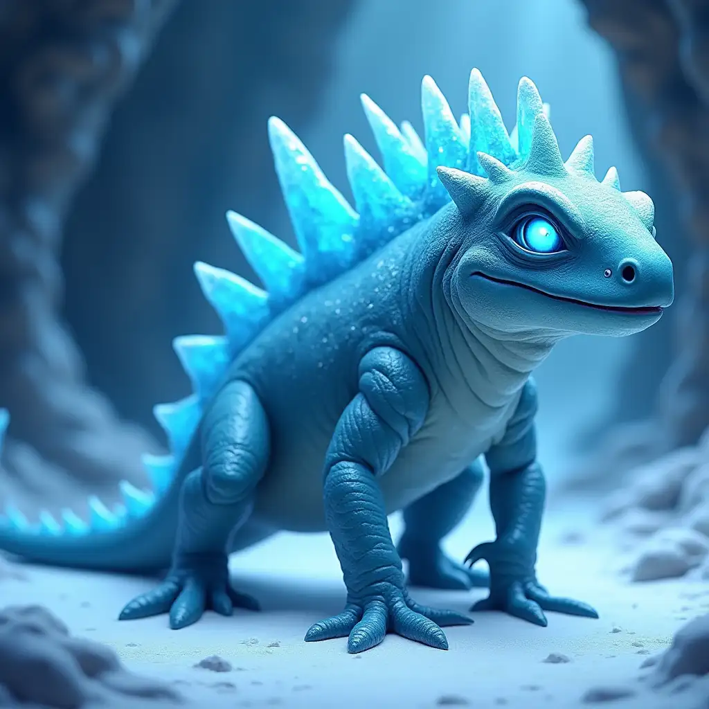 Ice-Lizard-Creature-in-Frozen-Cave-with-Glowing-Blue-Eyes-and-Spikes