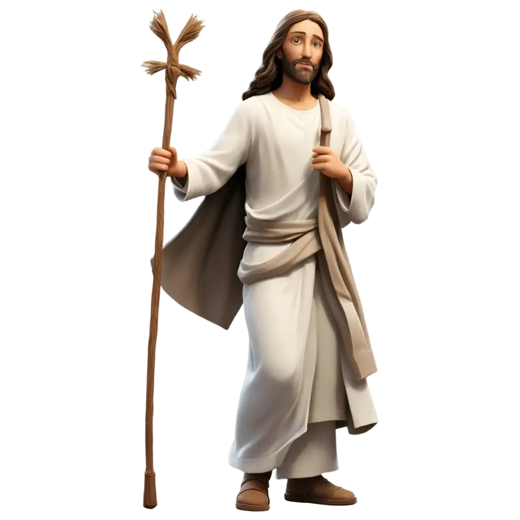 3D-PNG-Image-of-Jesus-Walking-with-a-Staff-and-White-Clothes-for-HighQuality-Visual-Use