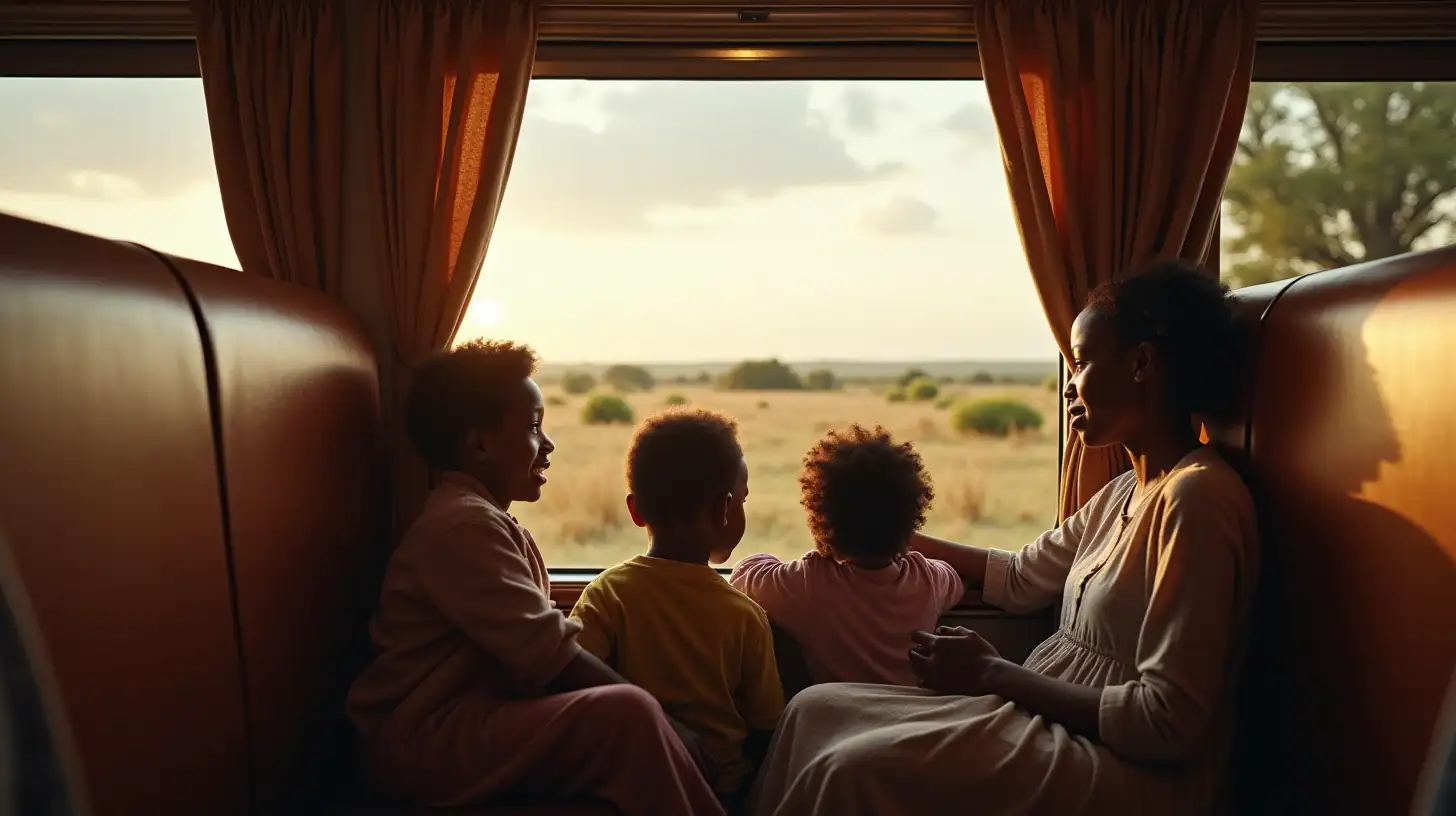 African Family Enjoying Scenic Train Ride Through Beautiful Landscape