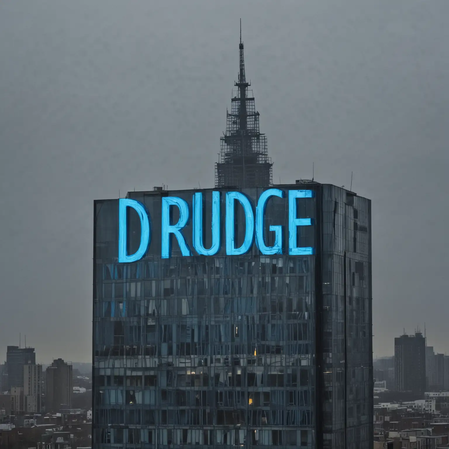 From the window you can see a mirrored modern skyscraper, a blue neon inscription glows on the roof: "Drudge".
The weather is cloudy, the situation is gloomy.