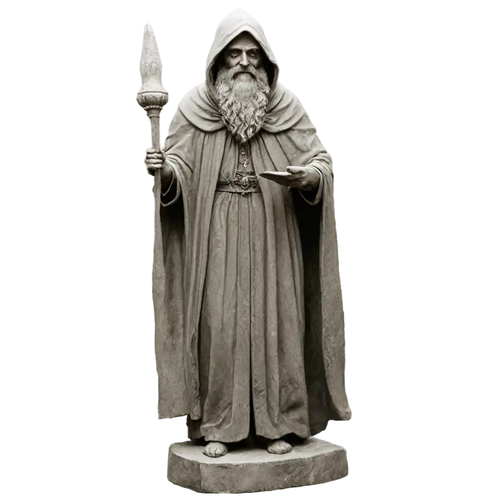 Stone-Statue-of-an-Old-Magician-with-Hooded-Cloak-PNG-Image-for-Fantasy-Art-and-Mystical-Illustrations