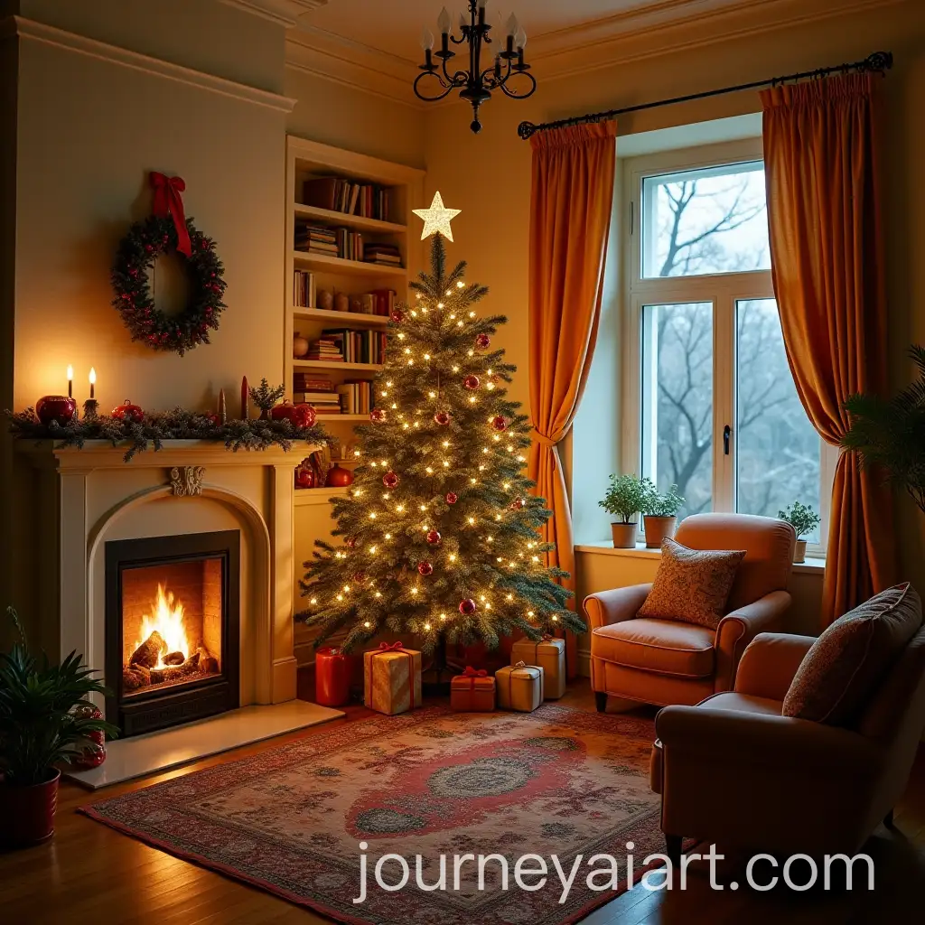 1950s-Living-Room-with-Fireplace-and-Christmas-Tree