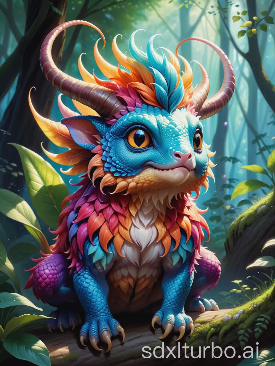 Very detailed painting of a fantasy creature, realistic, based on nature art, colourful, spiritual, adorable style