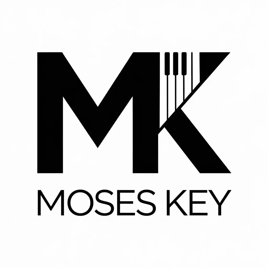 LOGO Design for Moses Key Bold MK Typography with Piano Keyboard and Modern Sansserif Font