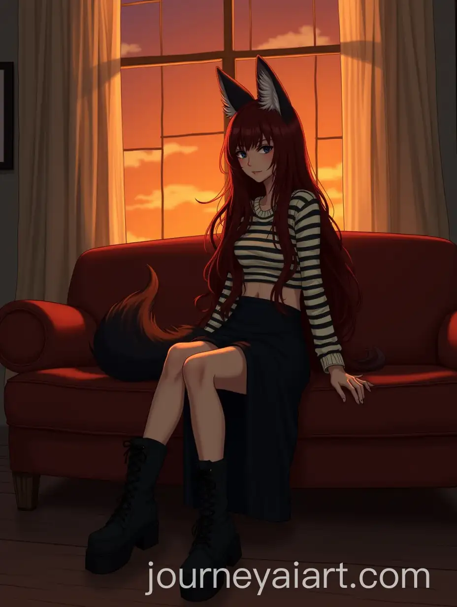 Demihuman-Fox-Woman-with-Human-Features-Sitting-on-a-Couch-at-Sunset