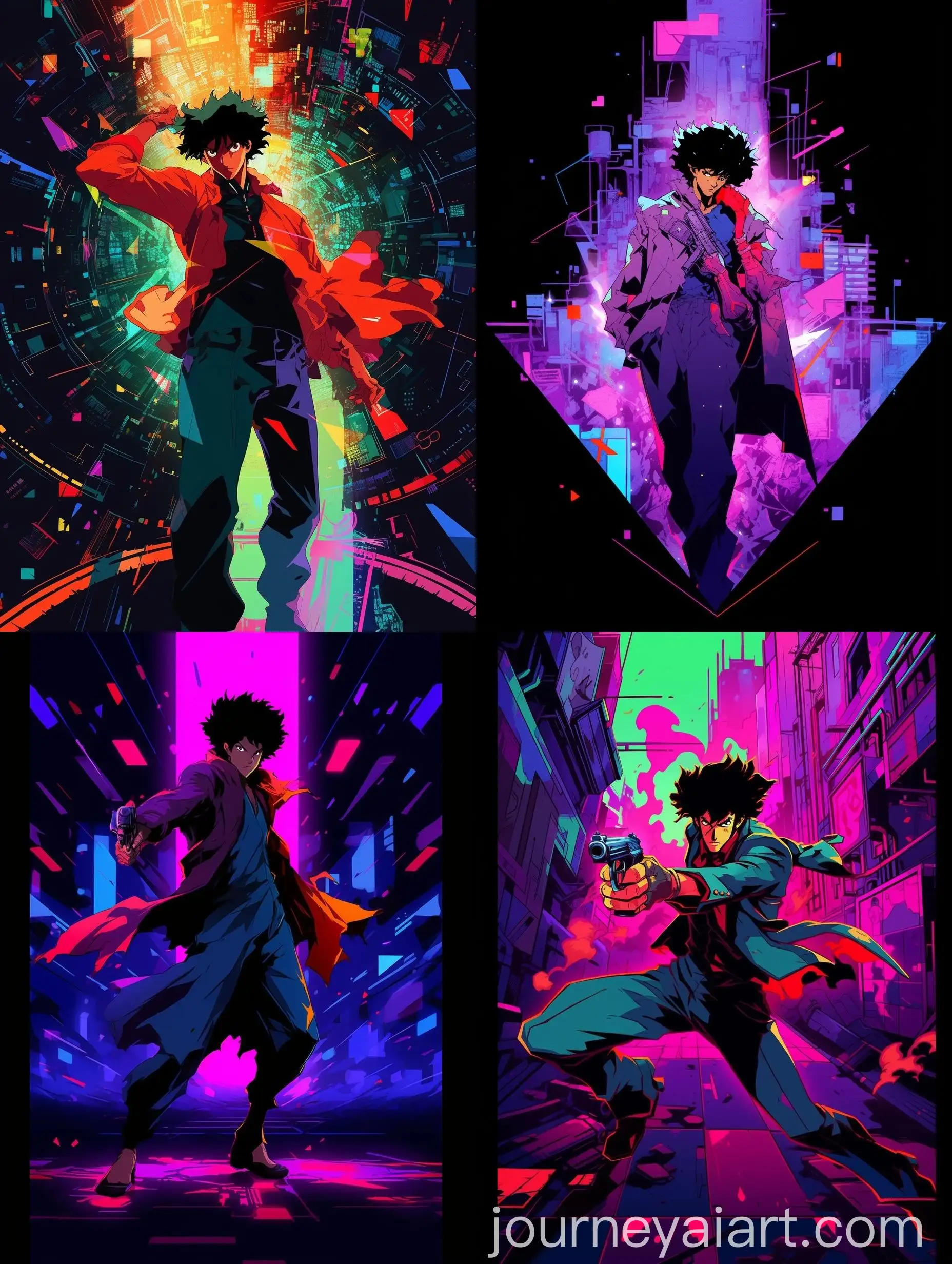 Bounty-Hunter-Spike-Spiegel-with-Spaceship-in-Stylish-SciFi-Illustration