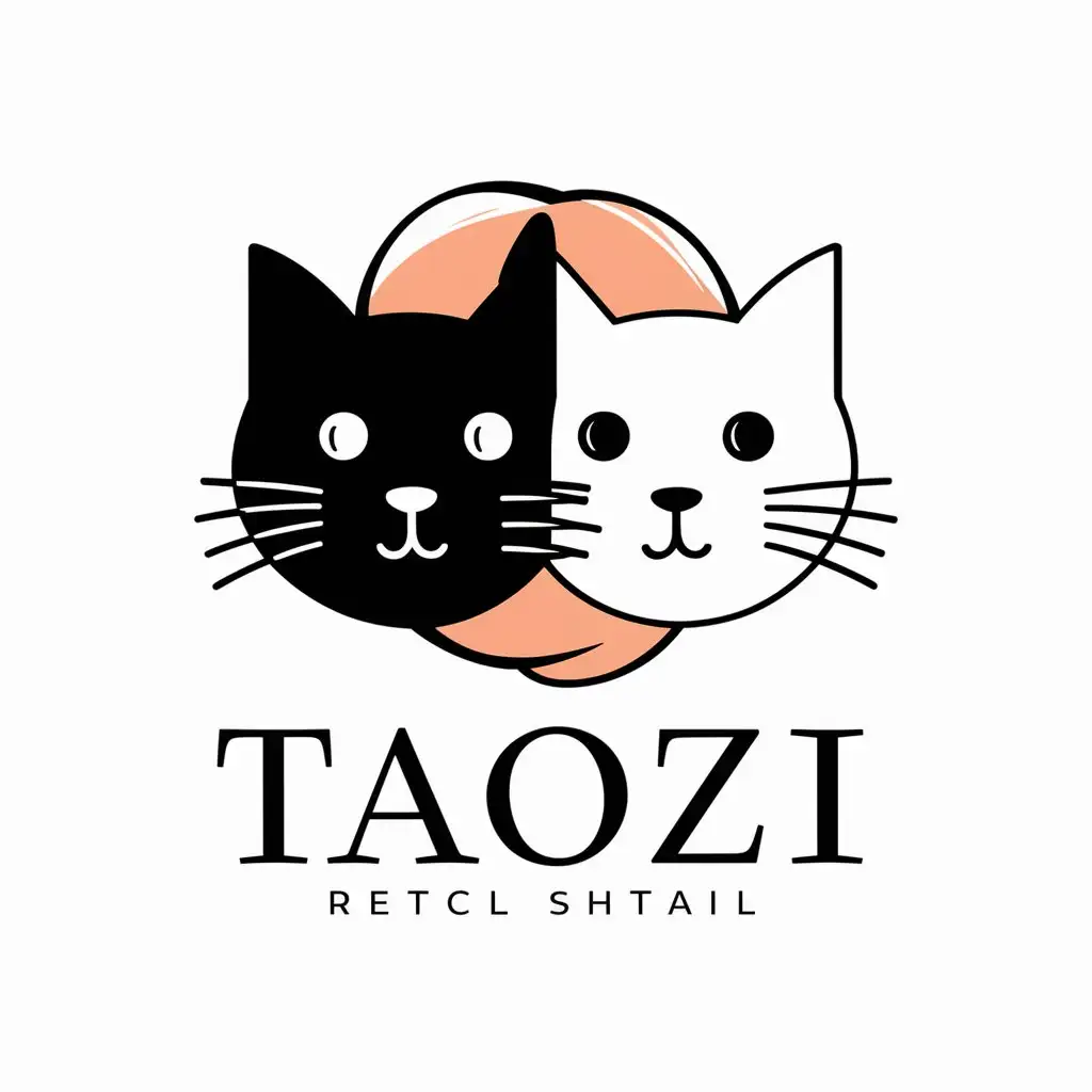 Logo-Design-For-TAOZI-Simple-Sketch-of-Black-and-White-Cats-with-Peach-Theme