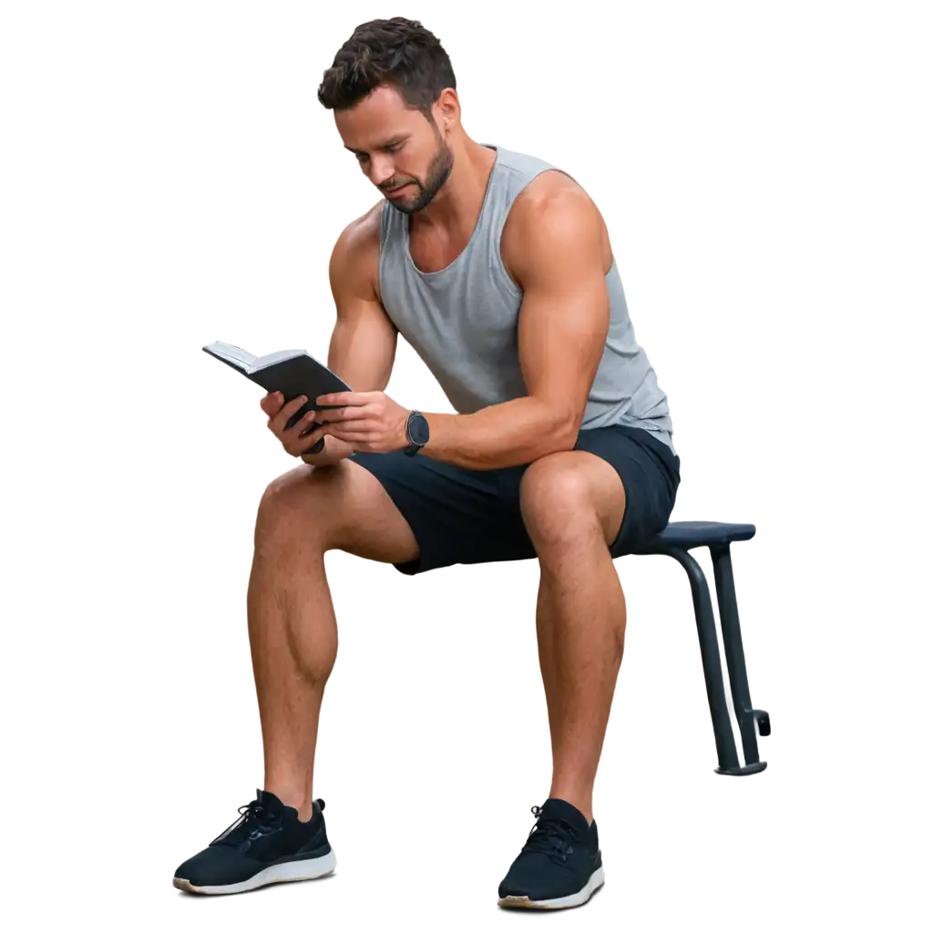 Man-in-Gym-Writing-Down-Progress-in-a-Notebook-PNG-Image-Ideal-for-Fitness-and-Personal-Development-Content