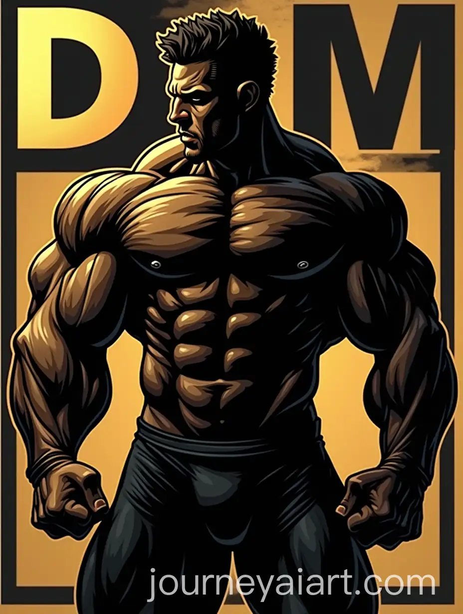 Bodybuilder-Logo-with-DFLM-Letters-in-Black-and-GoldAI-Art-Prompt-Expansion