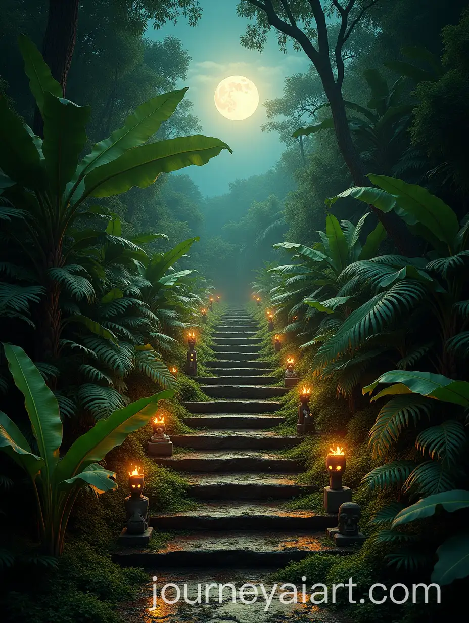 SurAI-Image-Prompt-Expansionreal-African-Jungle-Night-with-Hybrid-Mythological-Statues-and-Sacred-Clearing