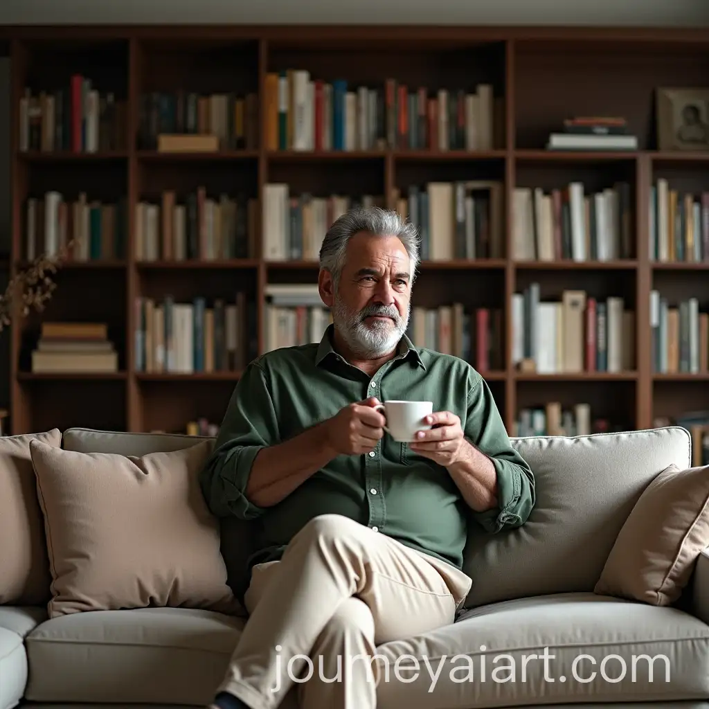 Man-EnjoyAI-Image-Prompt-Expansioning-Tea-in-Thoughtful-Living-Room-with-Bookshelf