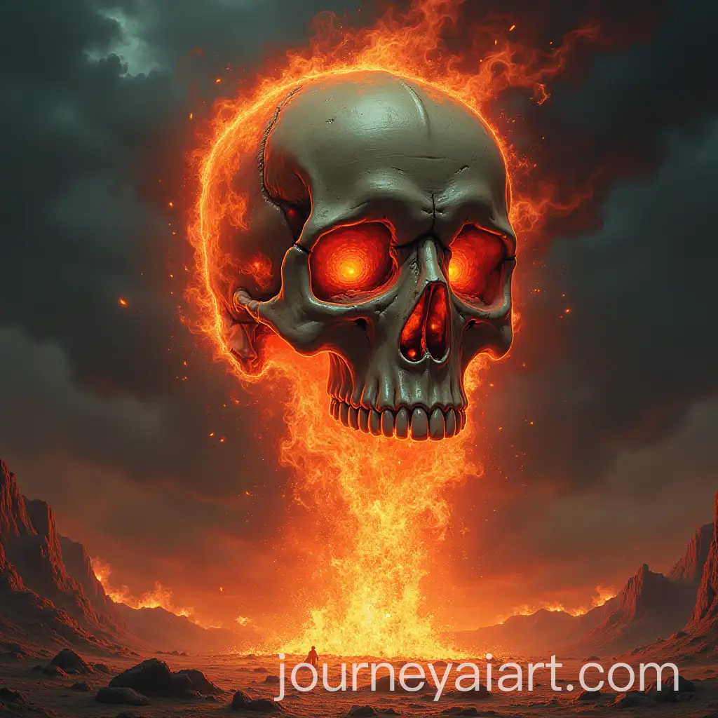 Flaming-Skull-Falling-from-the-Sky-in-Dark-Fantasy-Retro-SciFi-Style