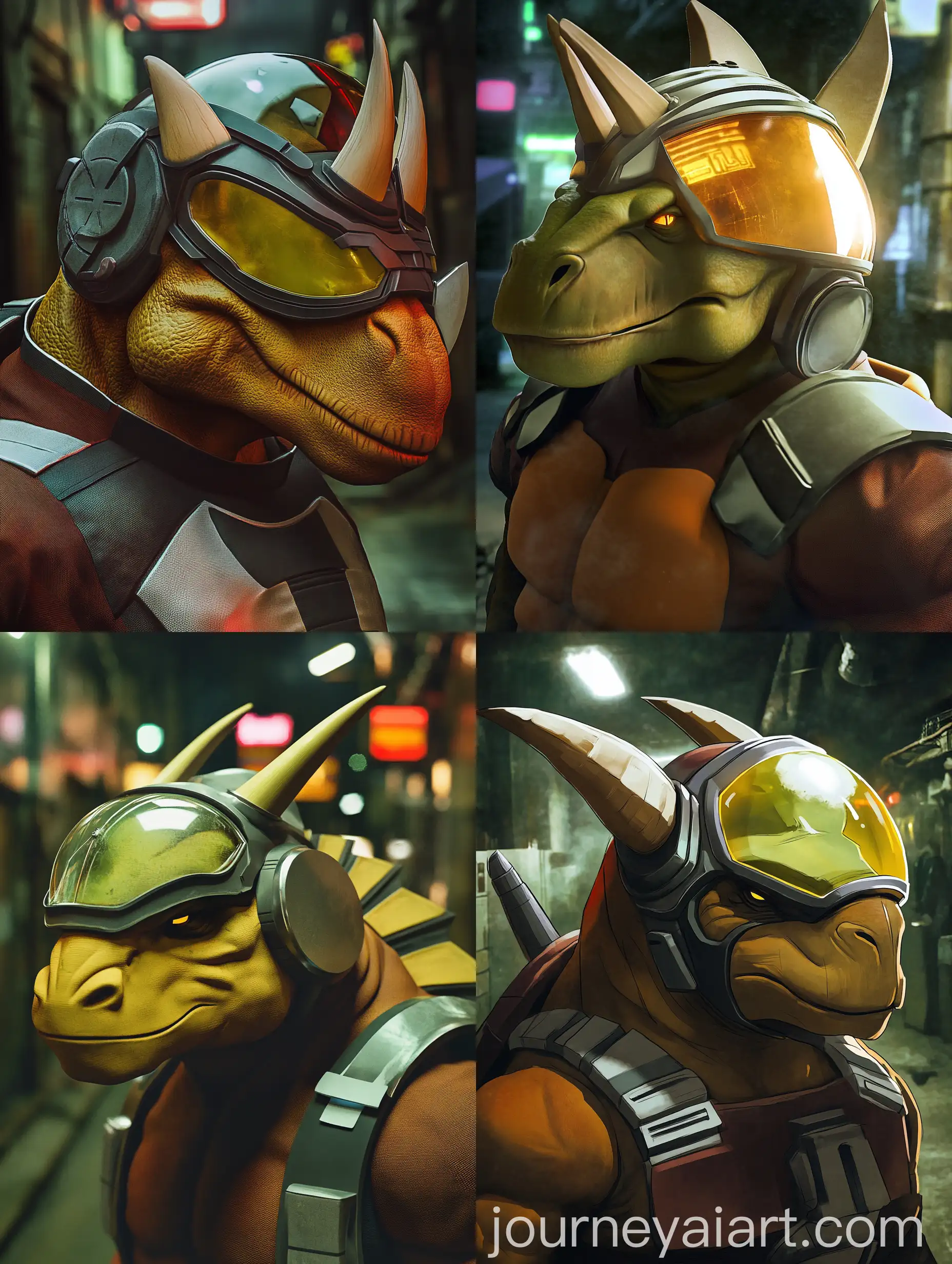 Muscular-Triceratops-Alien-in-Spacesuit-at-Night-Alleyway