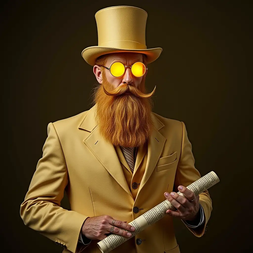 Man-in-Suit-and-Tophat-Made-of-Yellowed-Book-Pages-with-Glowing-Eyes