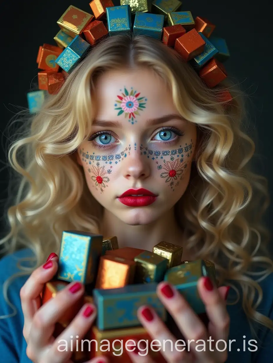 Young-Russian-Woman-Adorned-with-Cardboard-Box-Decorations