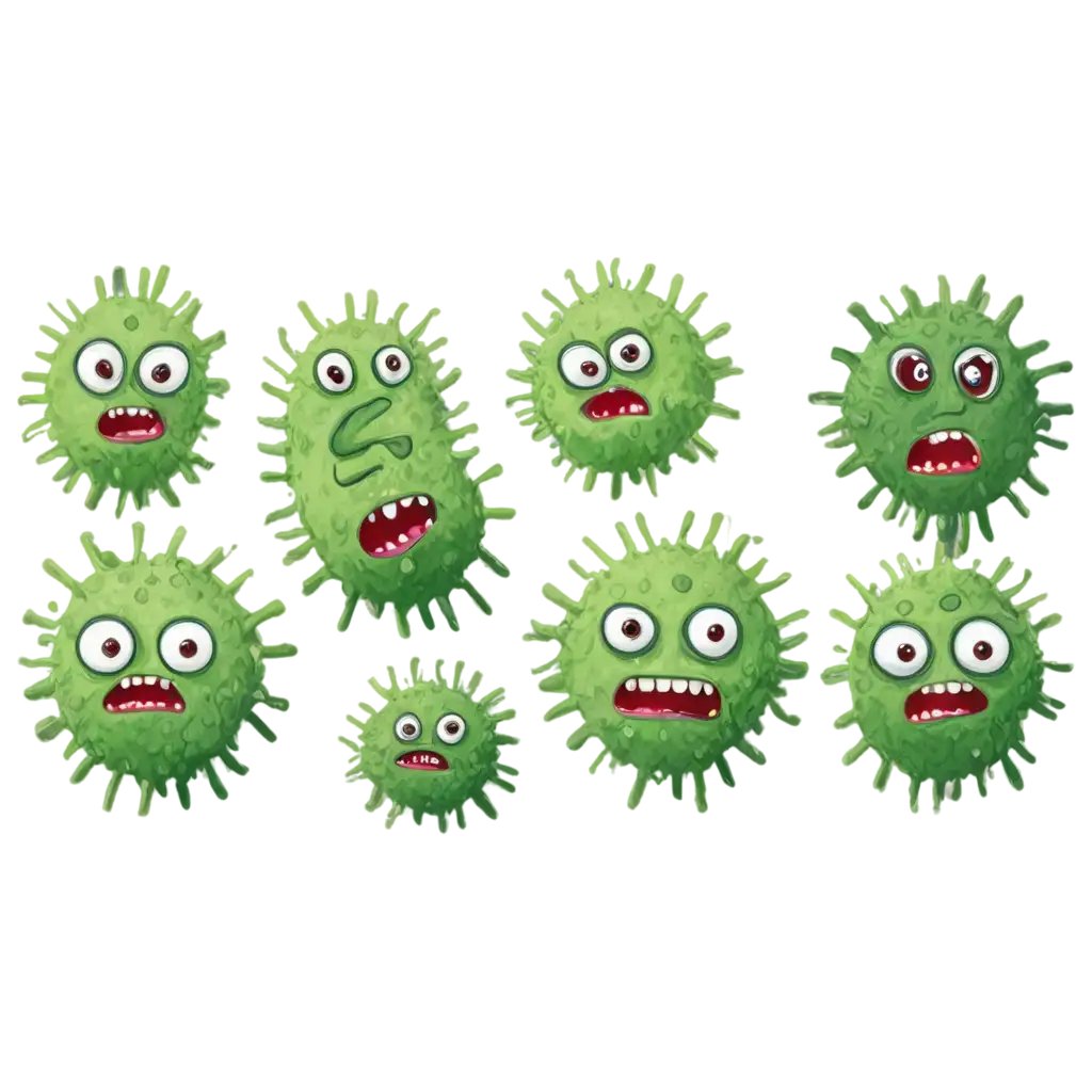cartoon microbes with terror on faces scatter in different directions