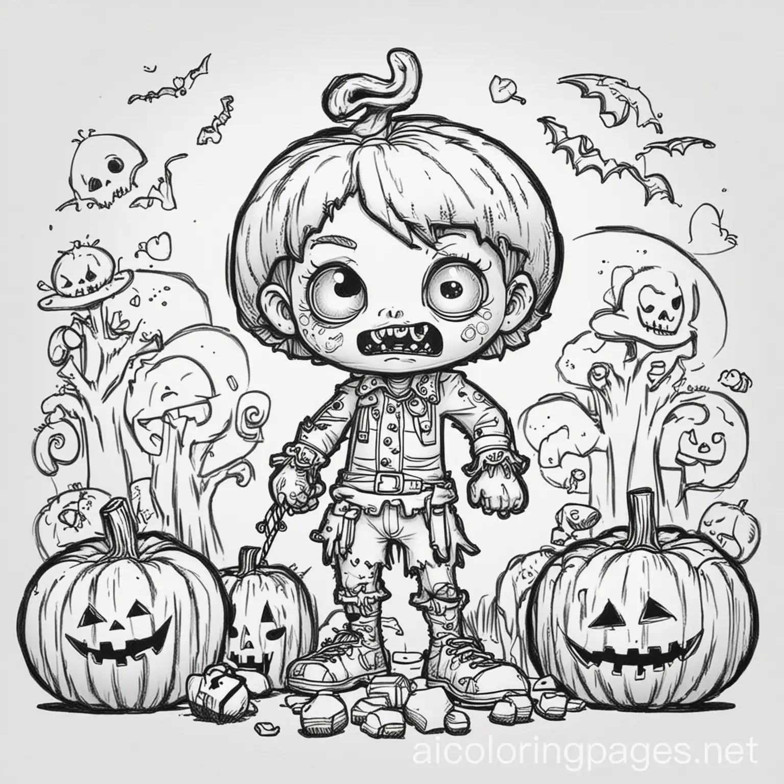 Cute-Zombie-Halloween-Coloring-Page-with-Pumpkins-and-Candies