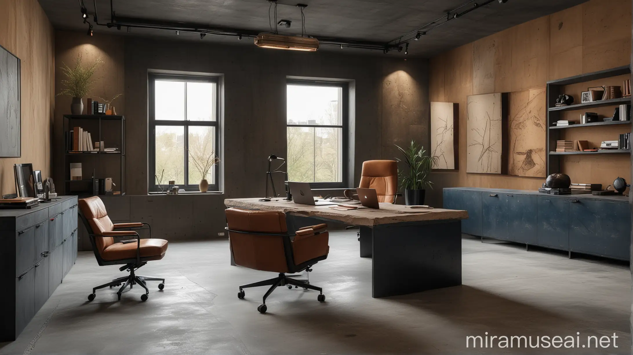 Luxurious CEO Office Interior with Leather Furniture and Modern Design