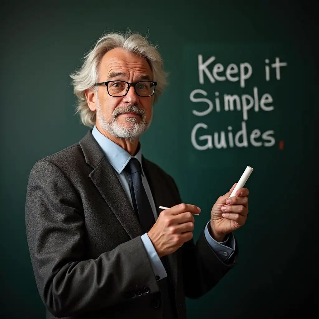 Intelligent Older Professor with Chalkboard Keep It Simple Guides