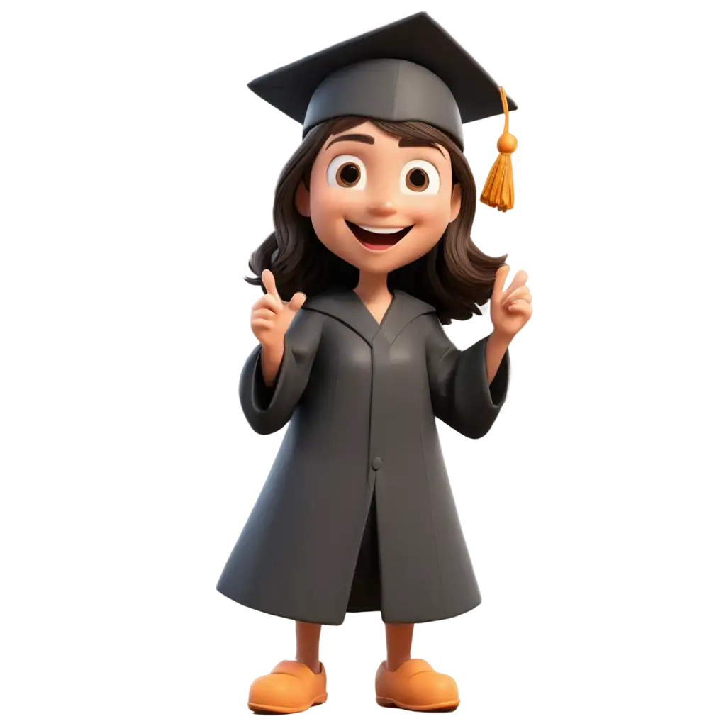 cartoon character. happy. 3d. with graduation cap.