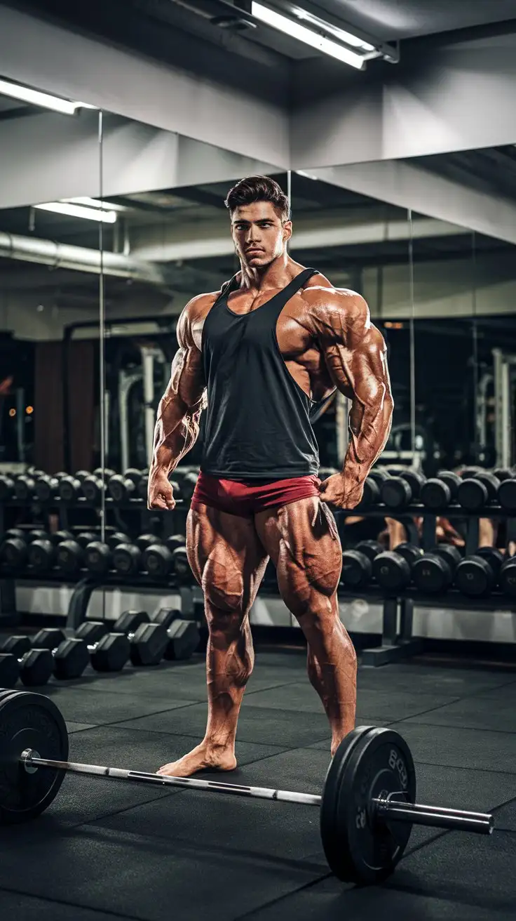 Superhuman-Hero-Standing-in-an-Empty-Gym-at-Night