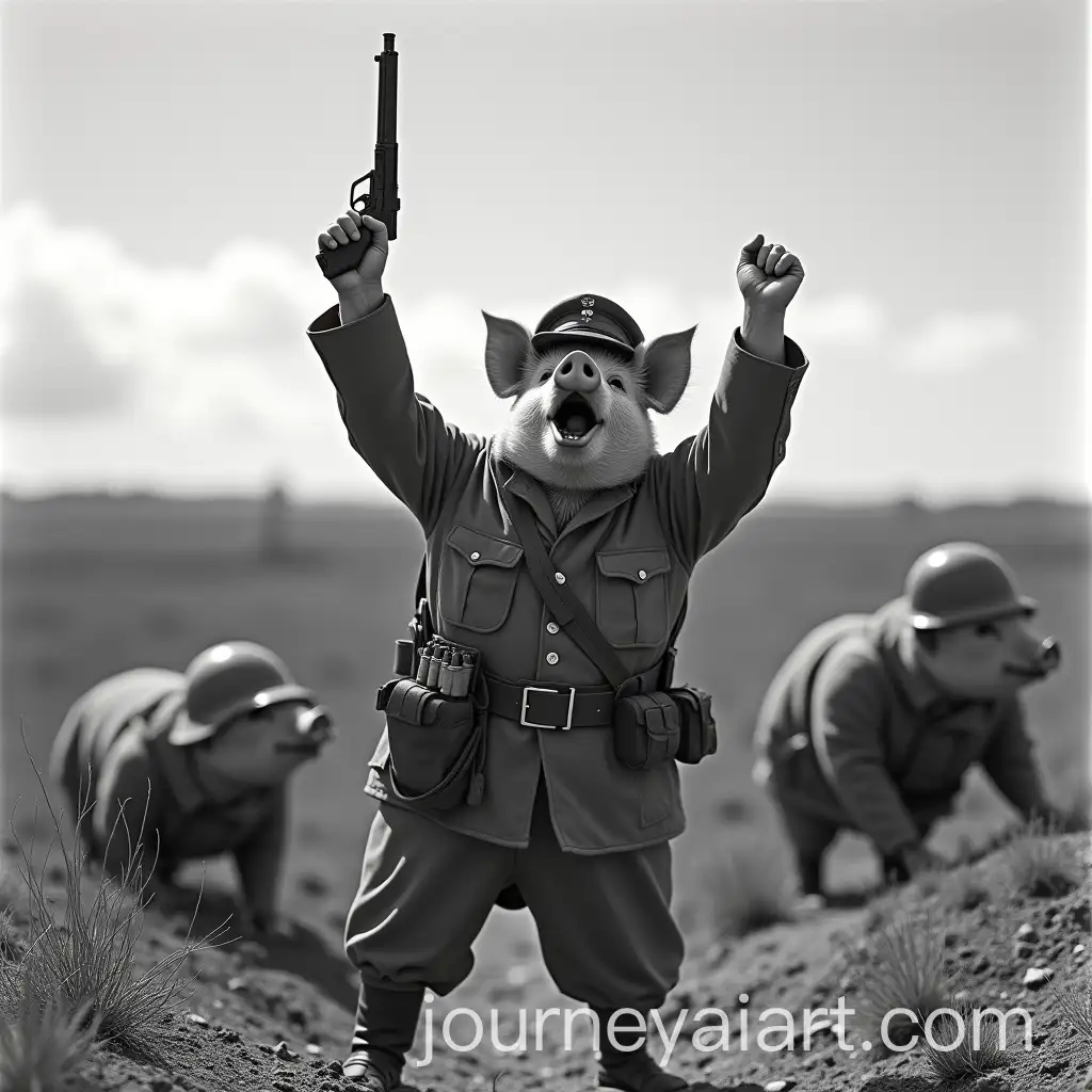 Pig-Soldier-in-Soviet-M35-Uniform-During-WWIIInspired-Battle-Scene