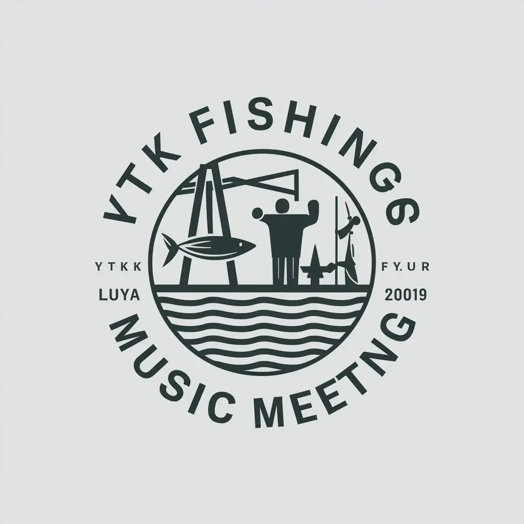 a vector logo design,with the text "YTK fishing music meeting", main symbol:Luya, fishing,complex,be used in Luya industry,clear background