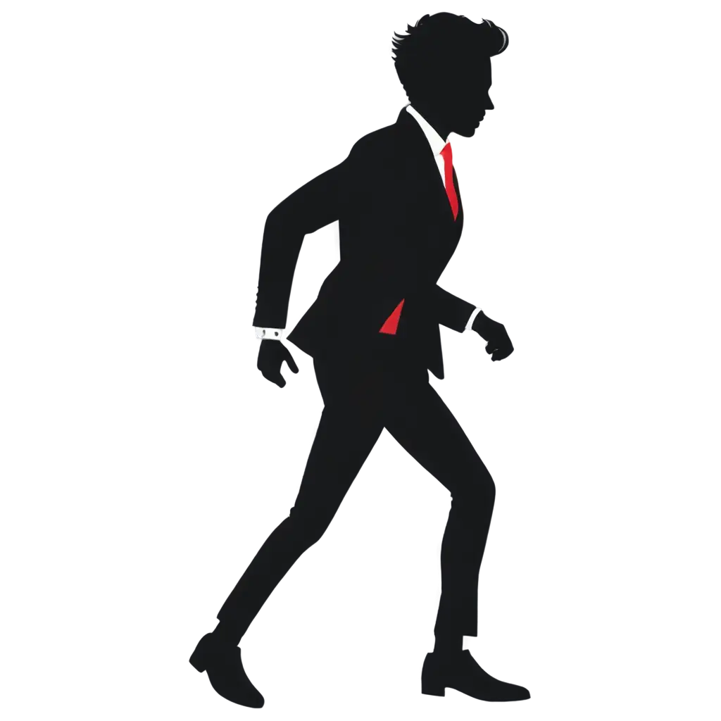 make a silhouette for a  cartoon businessman in a running position, side view