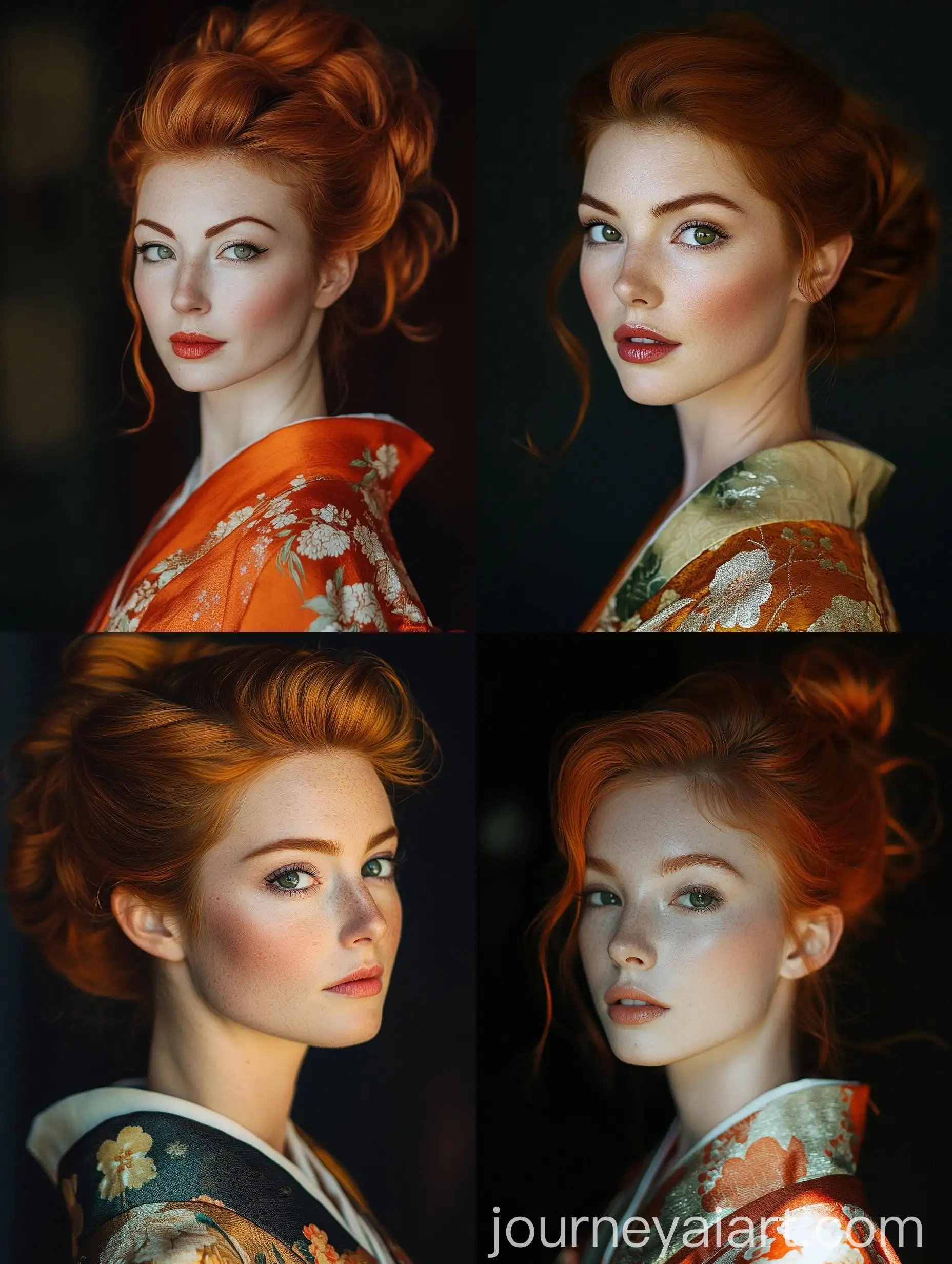 Elegant-Woman-in-Kimono-with-Orange-Wedding-Hair-at-Night