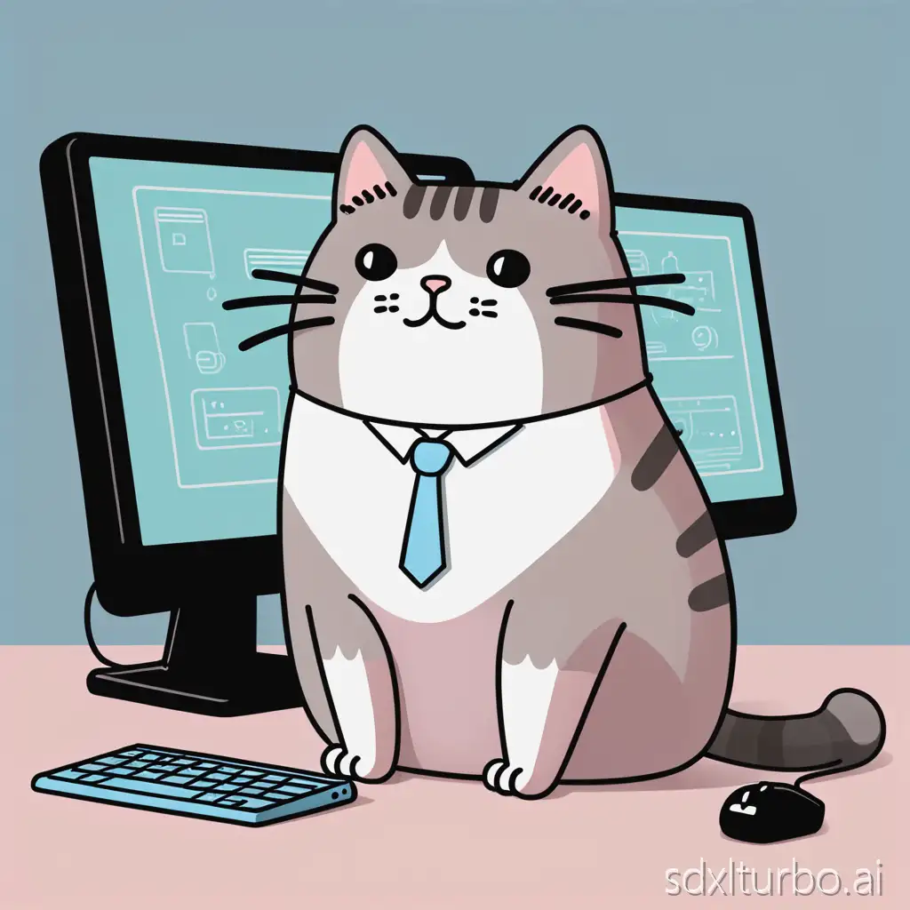 a cat imagined as an CIO, in a pusheen-like, simple comic style